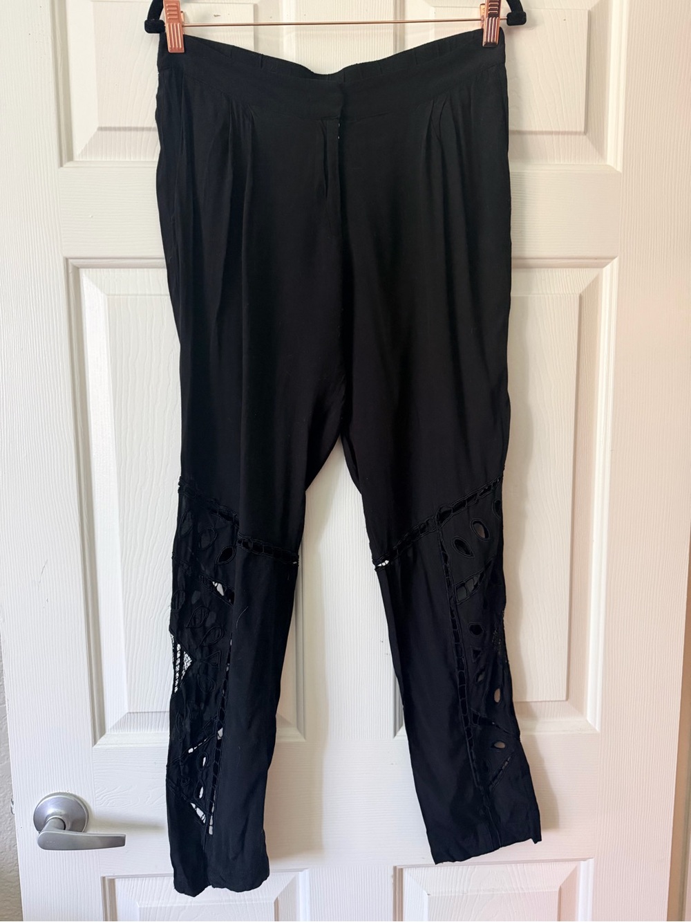 Anthropologie Black Straight-Leg Pants with Cutout Details